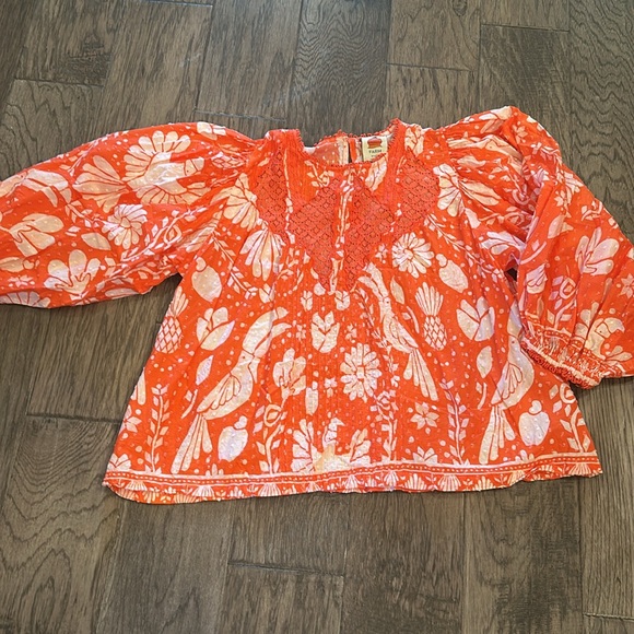 Neon Jungle Blouse Farm Rio LARGE EUC worn X 1 tropical flowy boho - Picture 2 of 7